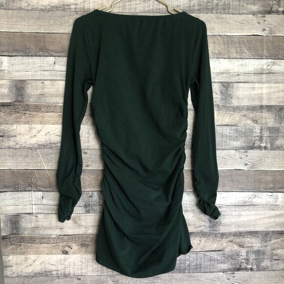 Reformation Lucio Long Sleeve Ruched Knit Mini Dress Green Size M - Picture 1 of 8